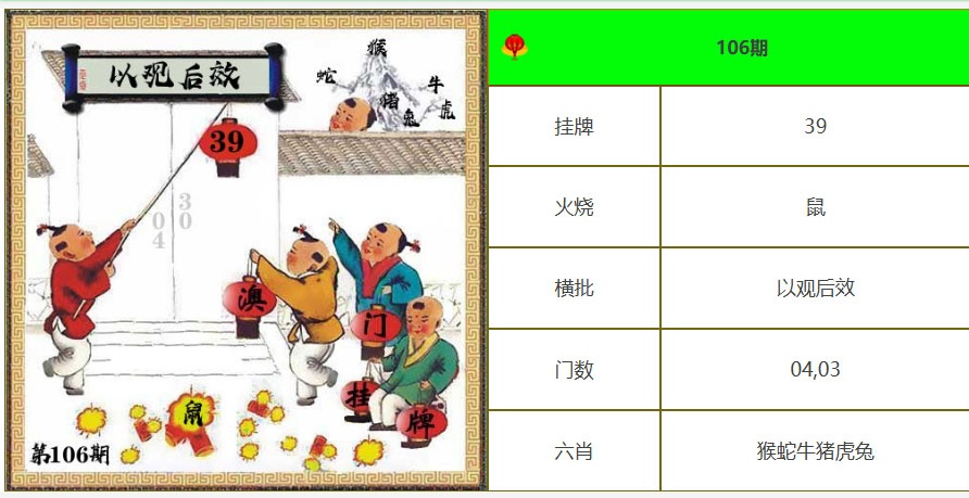106期另版澳门挂牌[图]
